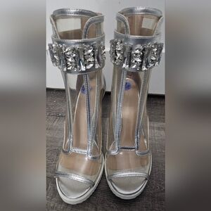 Karl Lagerfeld Paris Shoes Dress Bootie Ankle Boots Clear Silver Transparent 8.5